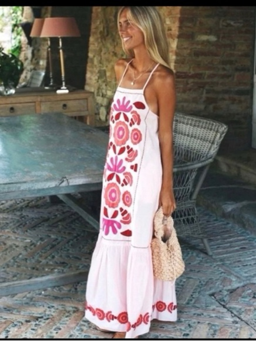 New $89 Zara Embroidered Pink Maxi Dress Limited Edition Small 0881/131 - Picture 2 of 13